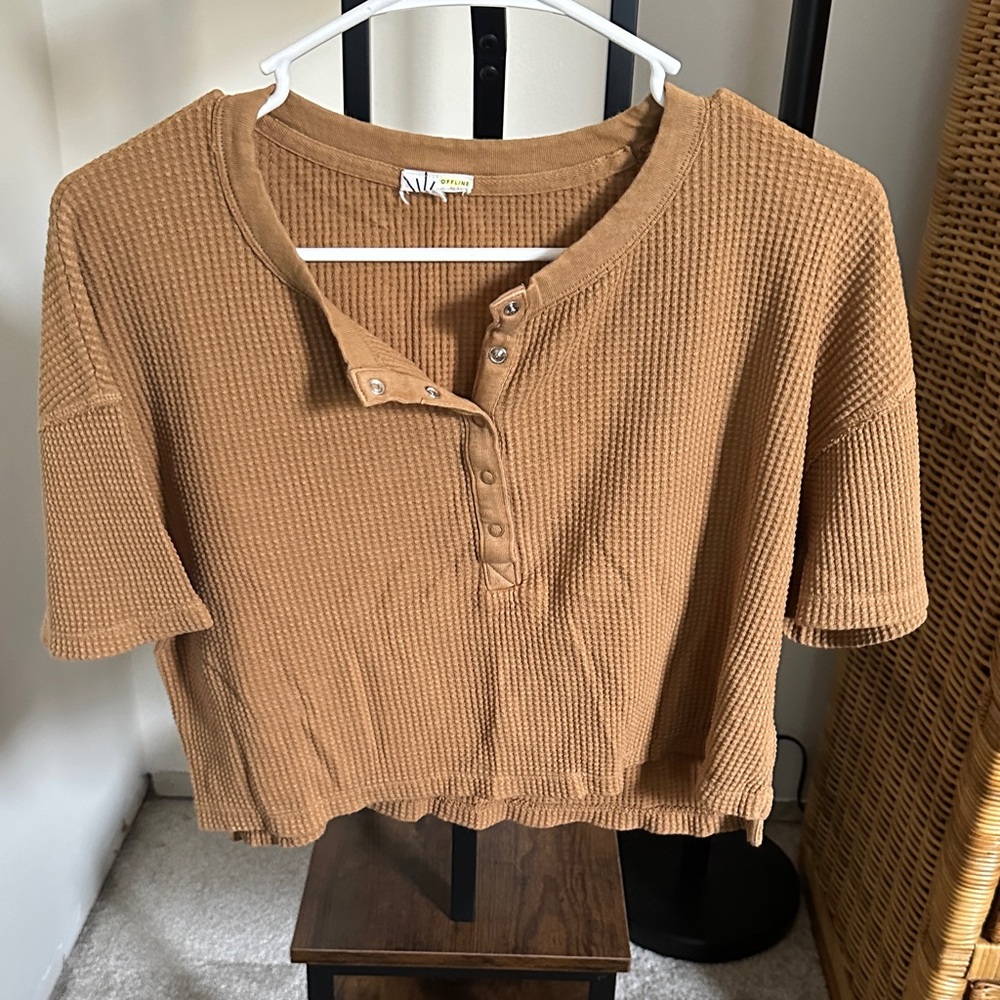 Wild Fable Brown Button Down Waffle Knit Top